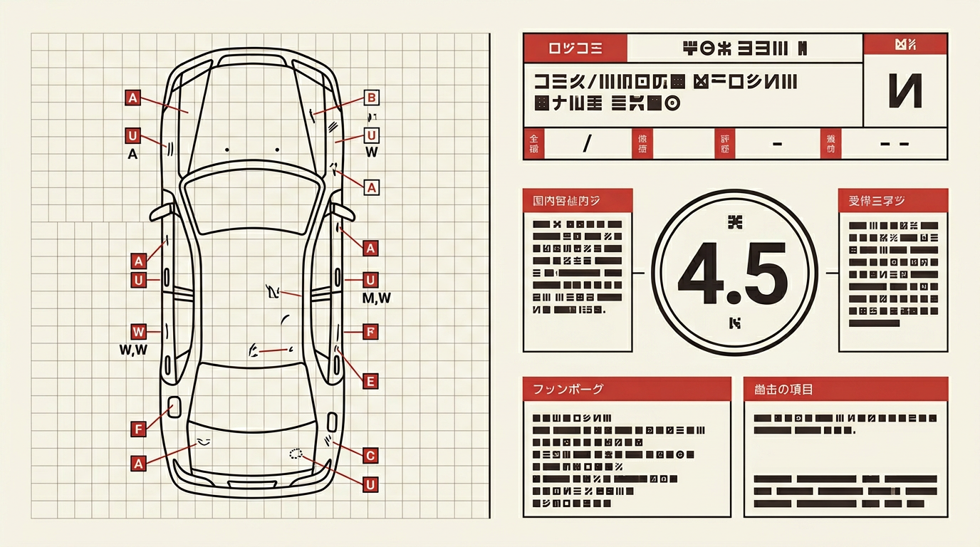 Как читать аукционный лист из Японии: оценка, схема кузова и комментарии инспектора
